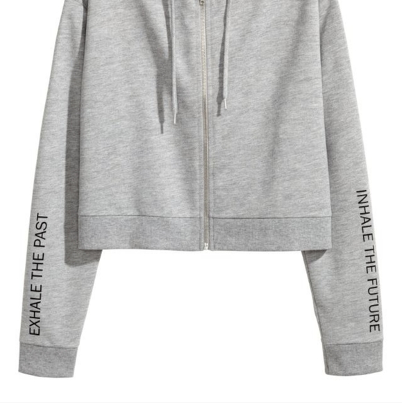 Divided H&M "Exhale the past Inhale the future"Grey Yoga Hooded Crop Sweatshirt - Picture 6 of 8